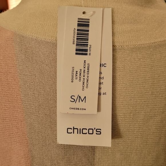 New Women's Chico's Popover Poncho top Fall Winter Stripes Striped Small… - Picture 5 of 7